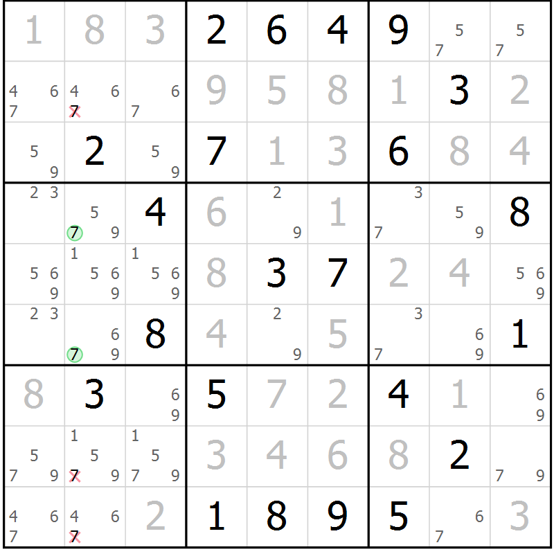 Position des candidats pour la solution de la Gr 2 page 5 du magazine de sudoku Virtuose n° 125