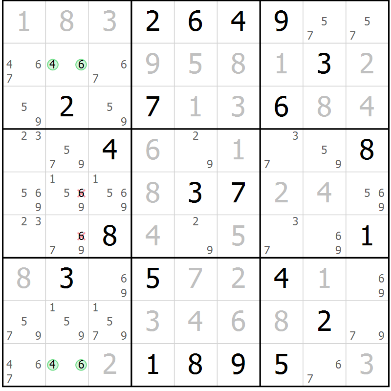 Position des candidats pour la solution de la Gr 2 page 5 du magazine de sudoku Virtuose n° 125