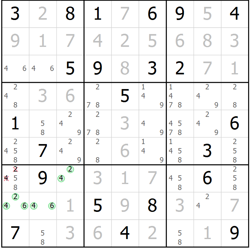 Position des candidats pour la solution de la Gr 20 page 23 du magazine de sudoku Virtuose n° 125