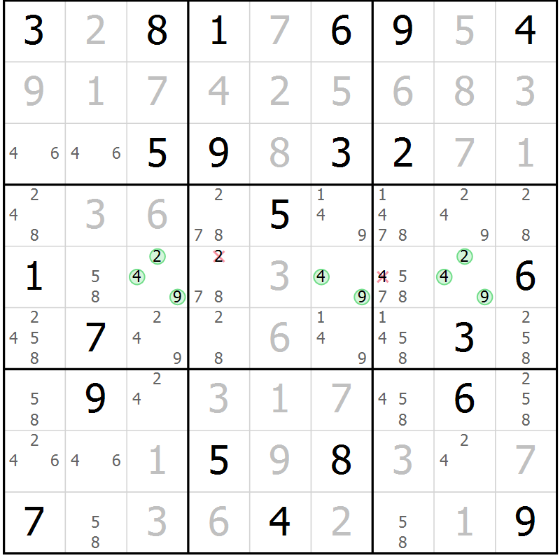 Position des candidats pour la solution de la Gr 20 page 23 du magazine de sudoku Virtuose n° 125