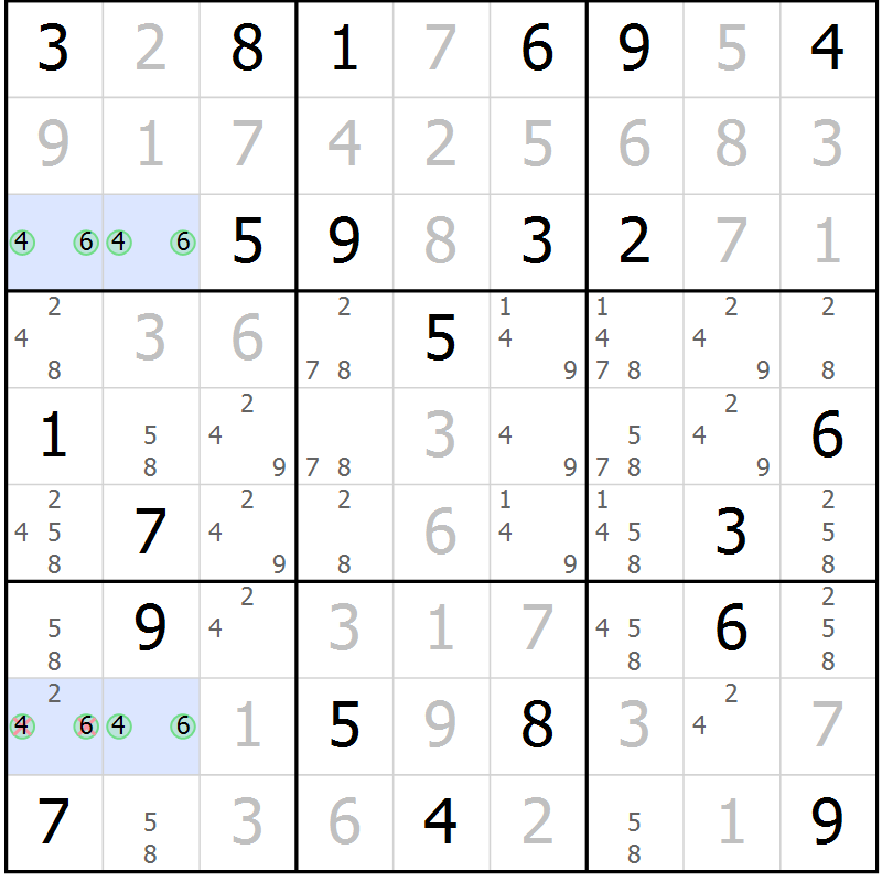 Position des candidats pour la solution de la Gr 20 page 23 du magazine de sudoku Virtuose n° 125