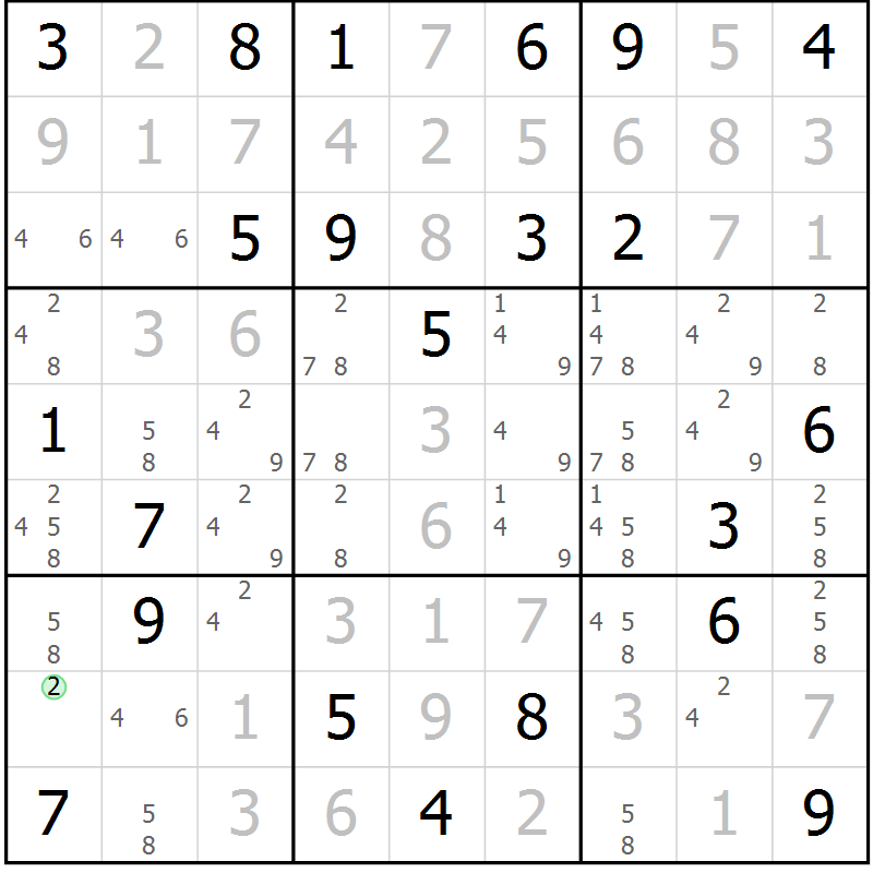 Position des candidats pour la solution de la Gr 20 page 23 du magazine de sudoku Virtuose n° 125