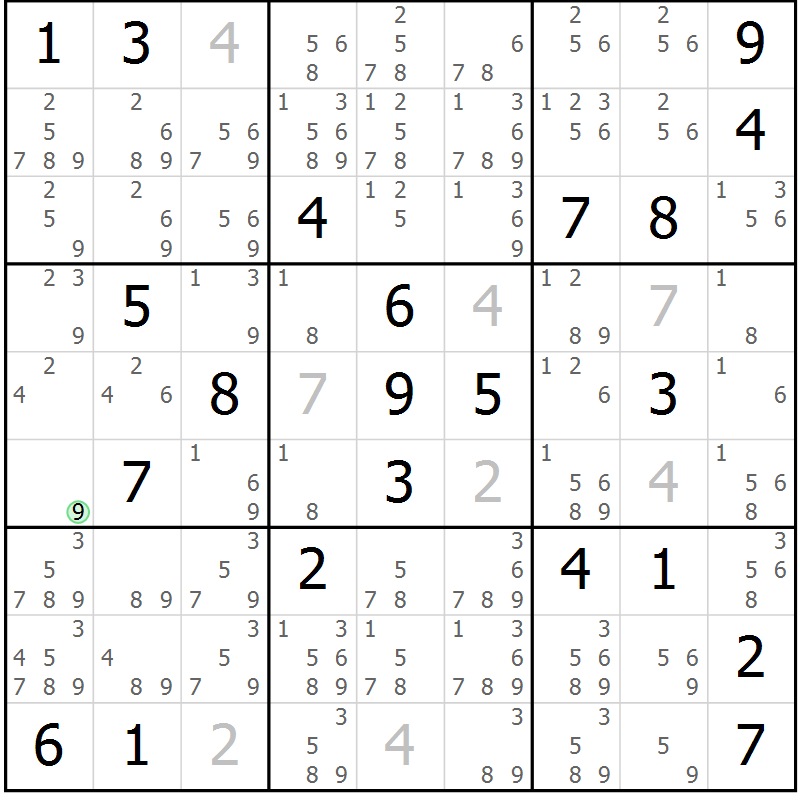 Position des candidats pour la solution de la Gr 21 page 24 du magazine de sudoku Virtuose n° 125