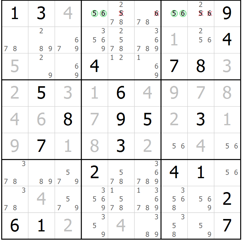 Position des candidats pour la solution de la Gr 21 page 24 du magazine de sudoku Virtuose n° 125