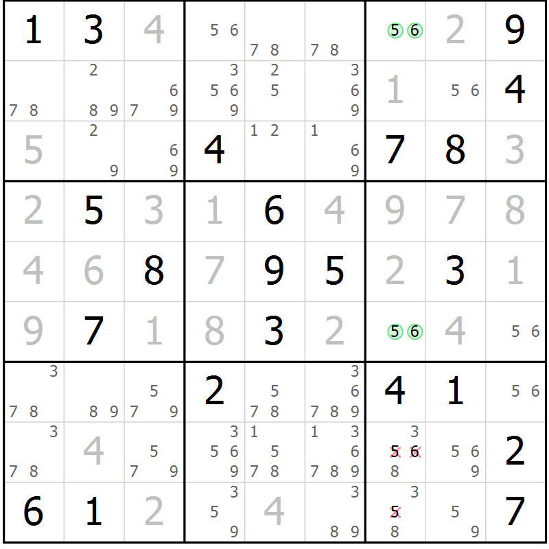 Position des candidats pour la solution de la Gr 21 page 24 du magazine de sudoku Virtuose n° 125