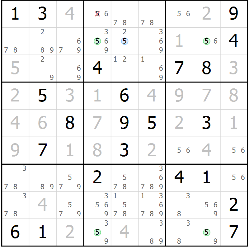 Position des candidats pour la solution de la Gr 21 page 24 du magazine de sudoku Virtuose n° 125