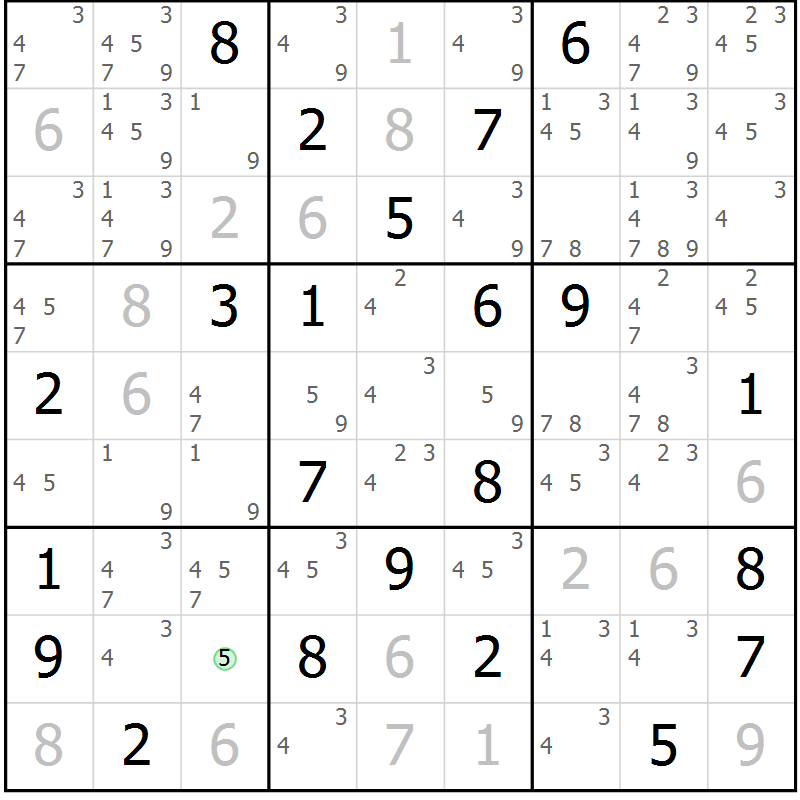 Position des candidats pour la solution de la Gr 22 page 25 du magazine de sudoku Virtuose n° 125