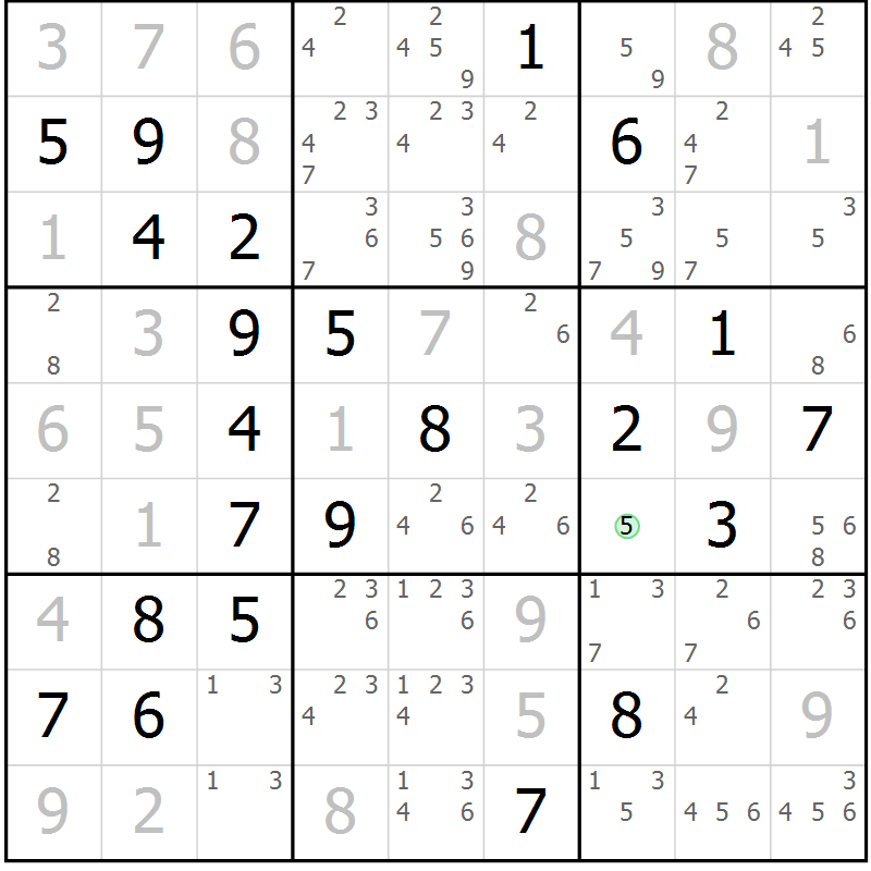 Position des candidats pour la solution de la Gr 23 page 26 du magazine de sudoku Virtuose n° 125