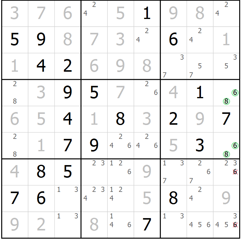 Position des candidats pour la solution de la Gr 23 page 26 du magazine de sudoku Virtuose n° 125