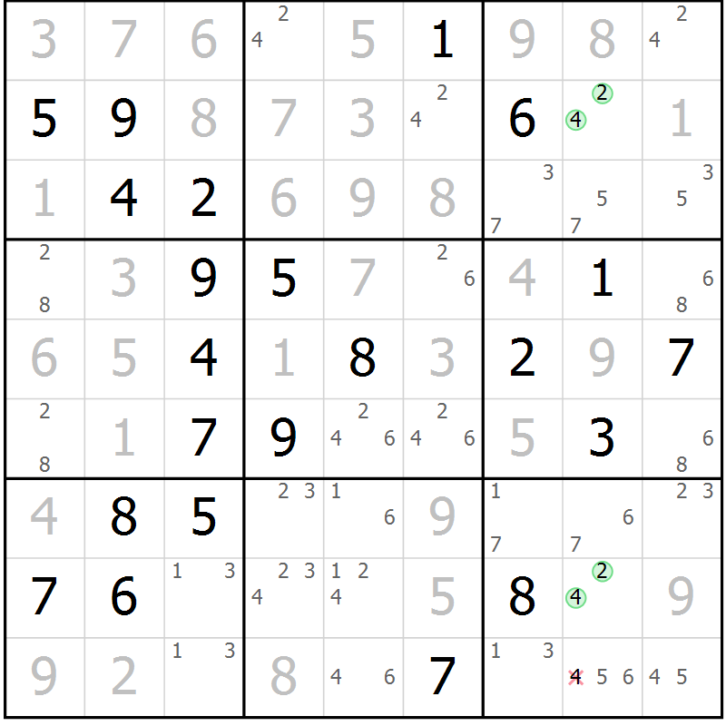 Position des candidats pour la solution de la Gr 23 page 26 du magazine de sudoku Virtuose n° 125