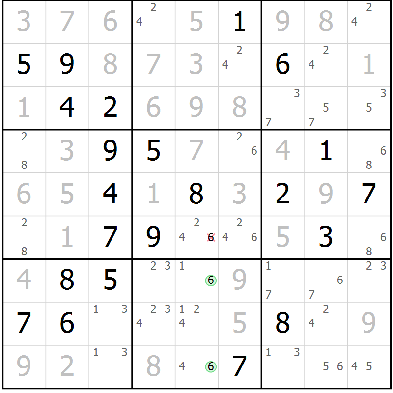 Position des candidats pour la solution de la Gr 23 page 26 du magazine de sudoku Virtuose n° 125