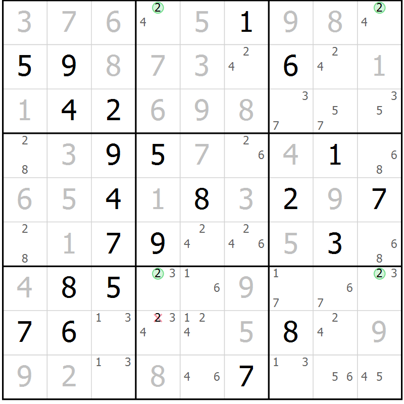 Position des candidats pour la solution de la Gr 23 page 26 du magazine de sudoku Virtuose n° 125