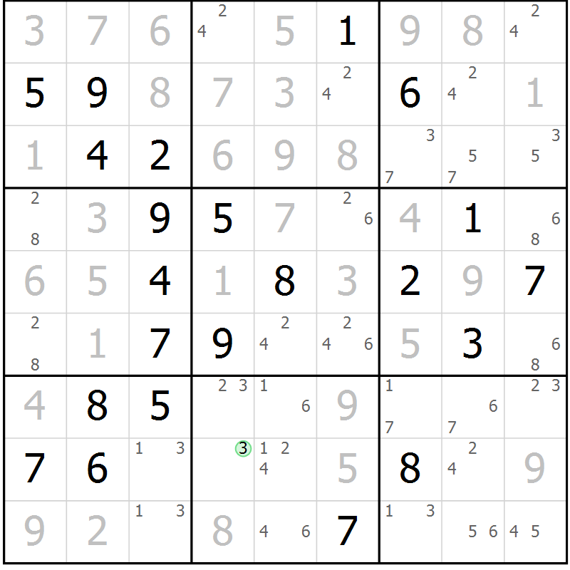 Position des candidats pour la solution de la Gr 23 page 26 du magazine de sudoku Virtuose n° 125