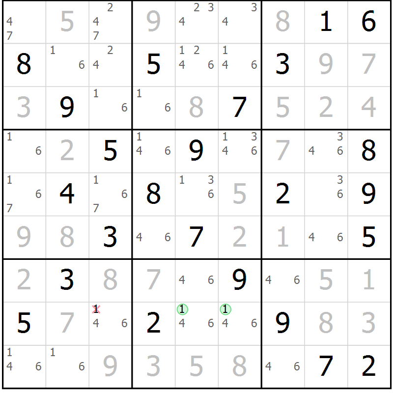 Position des candidats pour la solution de la Gr 24 page 27 du magazine de sudoku Virtuose n° 125