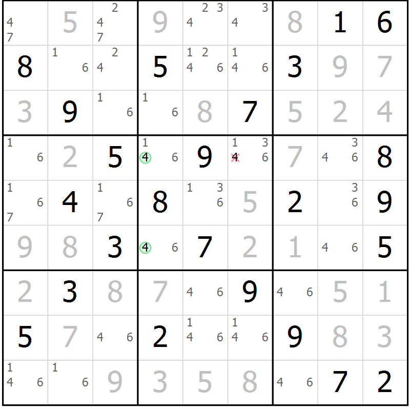 Position des candidats pour la solution de la Gr 24 page 27 du magazine de sudoku Virtuose n° 125