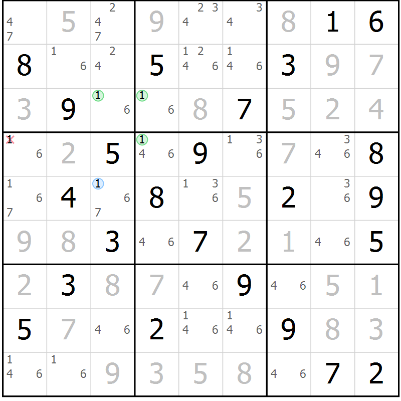 Position des candidats pour la solution de la Gr 24 page 27 du magazine de sudoku Virtuose n° 125