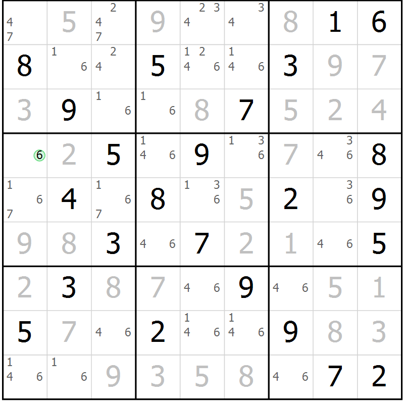 Position des candidats pour la solution de la Gr 24 page 27 du magazine de sudoku Virtuose n° 125