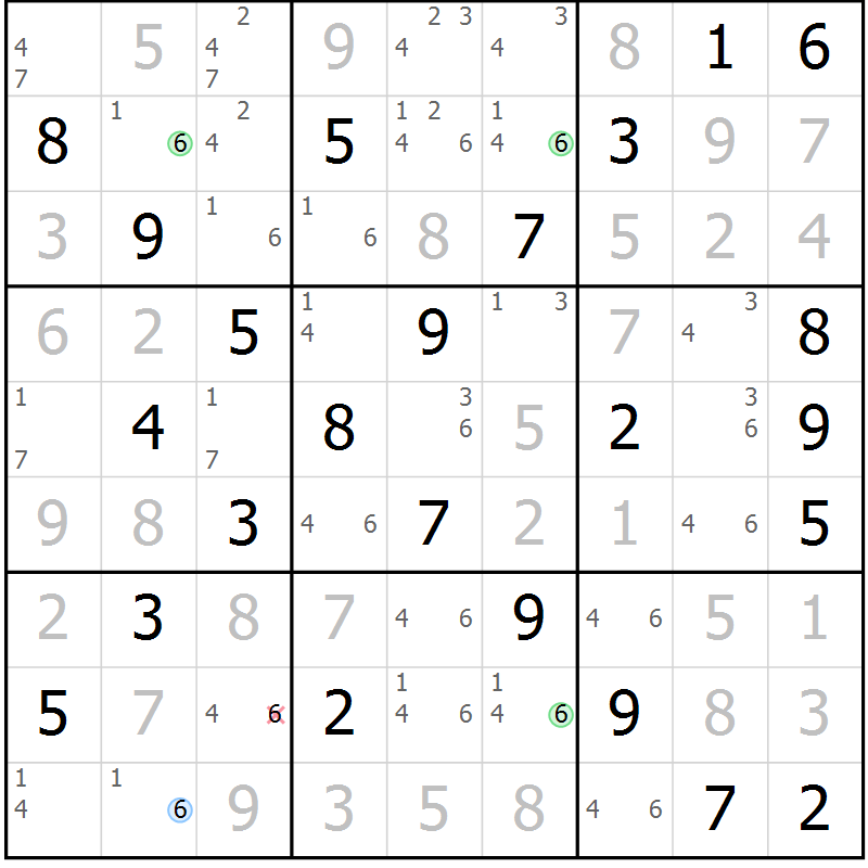 Position des candidats pour la solution de la Gr 24 page 27 du magazine de sudoku Virtuose n° 125