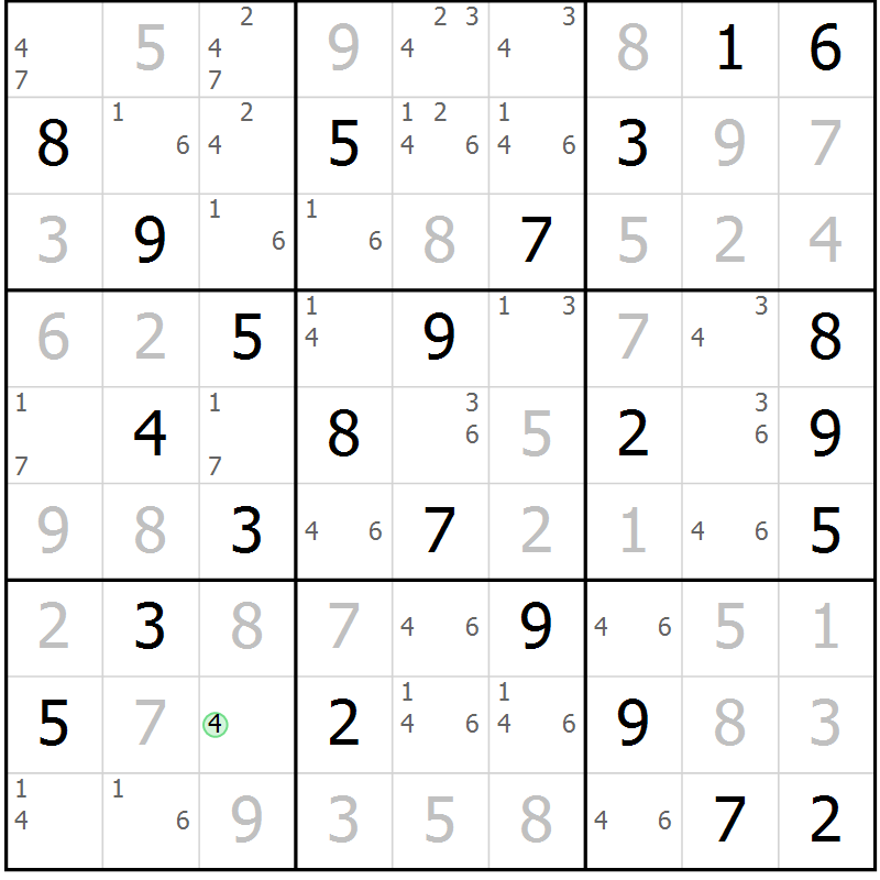 Position des candidats pour la solution de la Gr 24 page 27 du magazine de sudoku Virtuose n° 125