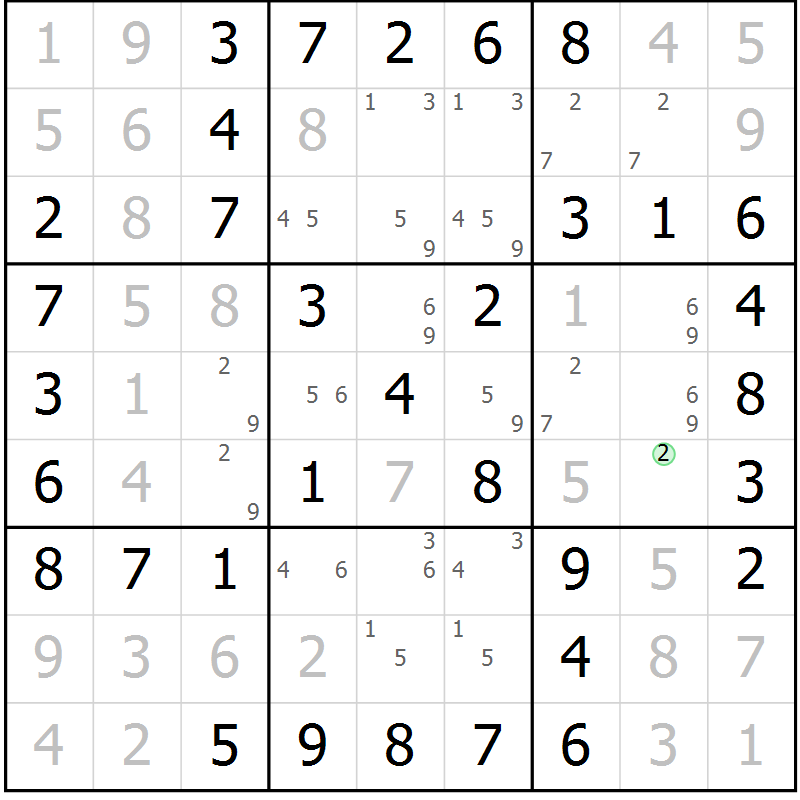 Position des candidats pour la solution de la Gr 25 page 28 du magazine de sudoku Virtuose n° 125