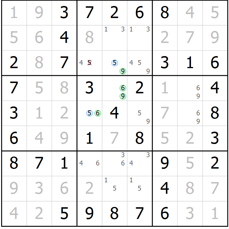 Position des candidats pour la solution de la Gr 25 page 28 du magazine de sudoku Virtuose n° 125