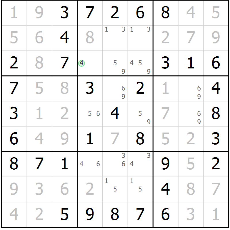 Position des candidats pour la solution de la Gr 25 page 28 du magazine de sudoku Virtuose n° 125