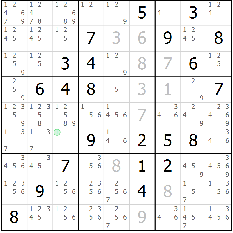 Position des candidats pour la solution de la Gr 26 page 29 du magazine de sudoku Virtuose n° 125