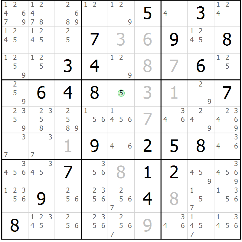 Position des candidats pour la solution de la Gr 26 page 29 du magazine de sudoku Virtuose n° 125