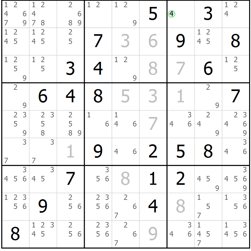 Position des candidats pour la solution de la Gr 26 page 29 du magazine de sudoku Virtuose n° 125