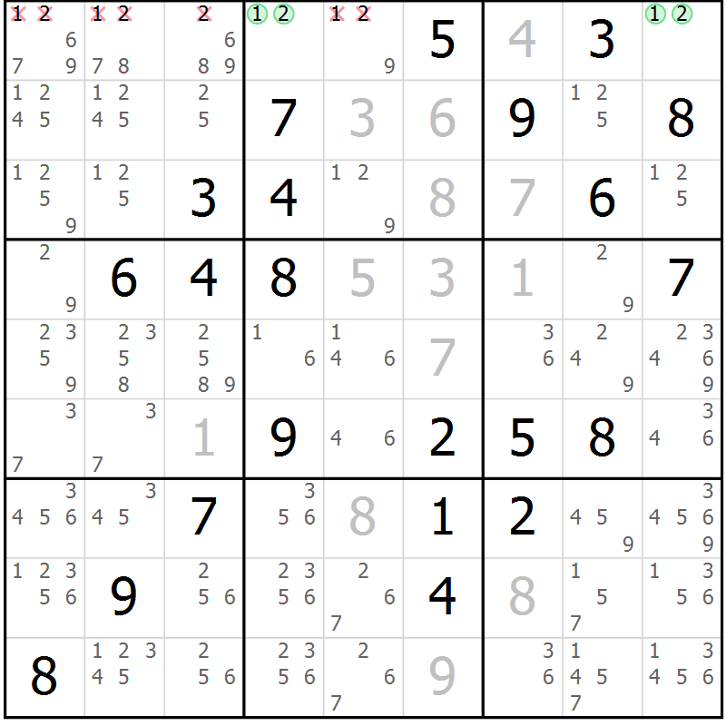 Position des candidats pour la solution de la Gr 26 page 29 du magazine de sudoku Virtuose n° 125
