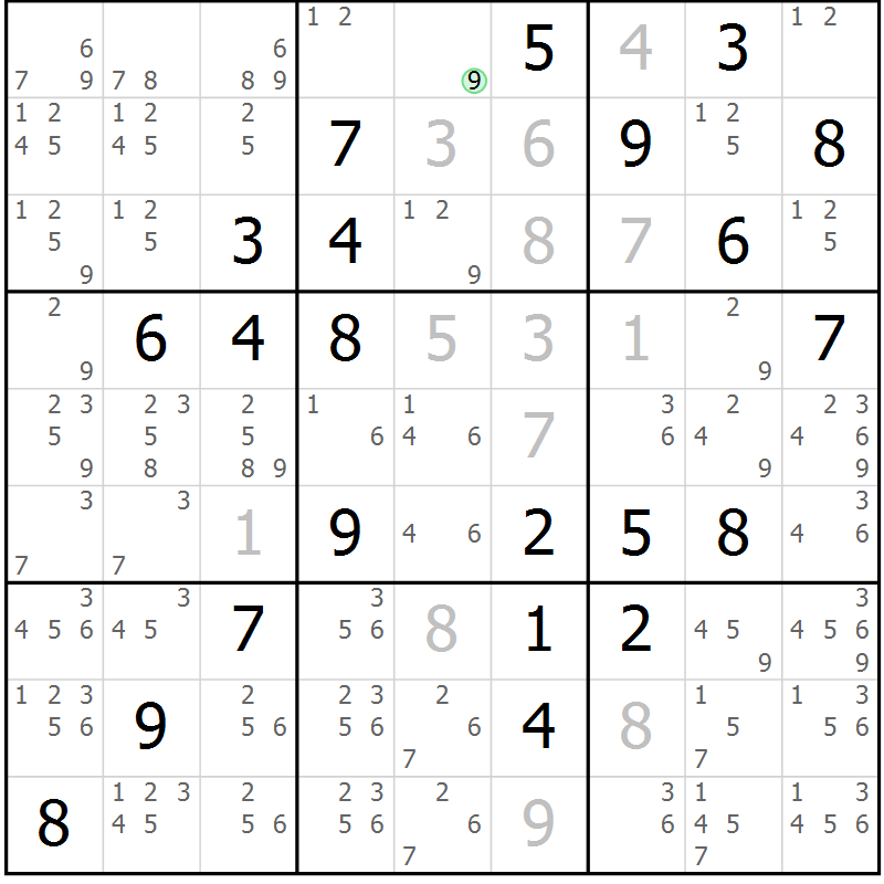 Position des candidats pour la solution de la Gr 26 page 29 du magazine de sudoku Virtuose n° 125