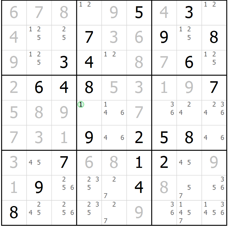 Position des candidats pour la solution de la Gr 26 page 29 du magazine de sudoku Virtuose n° 125