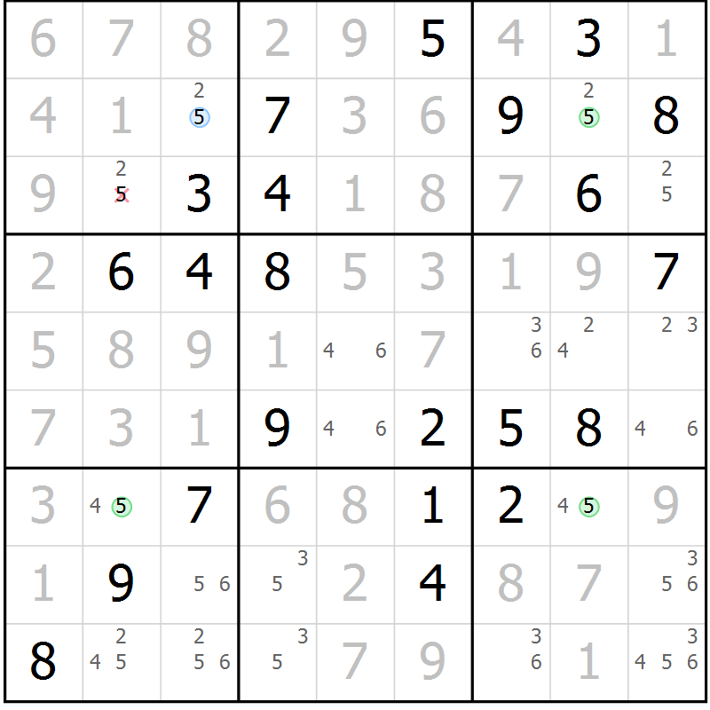 Position des candidats pour la solution de la Gr 26 page 29 du magazine de sudoku Virtuose n° 125