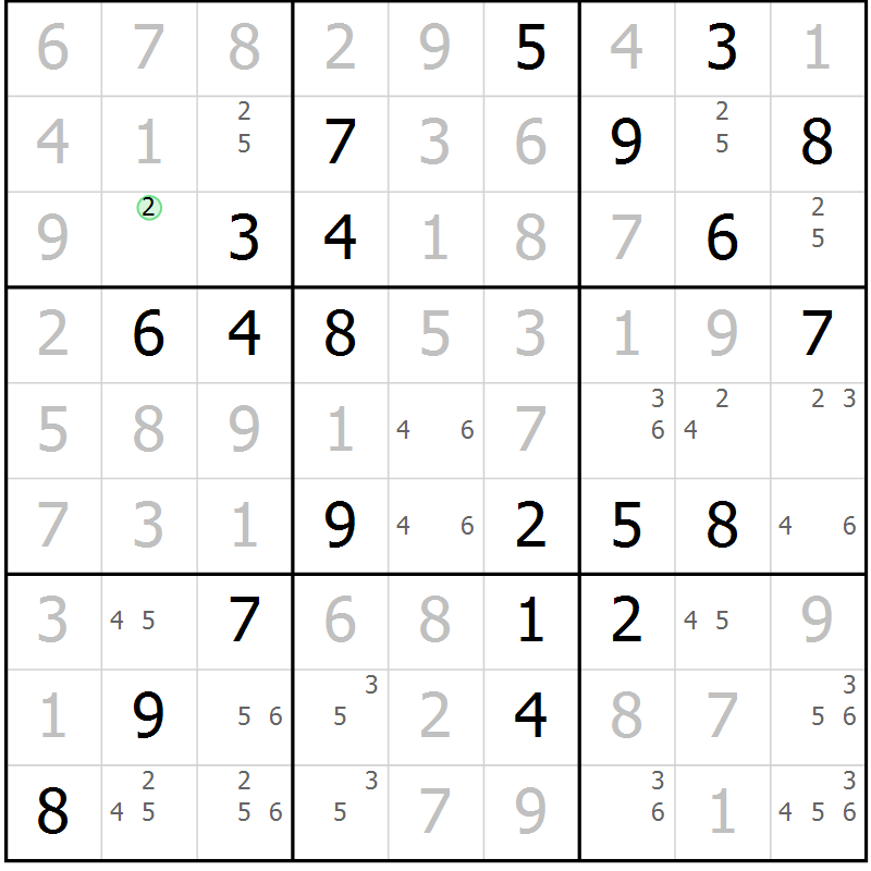 Position des candidats pour la solution de la Gr 26 page 29 du magazine de sudoku Virtuose n° 125
