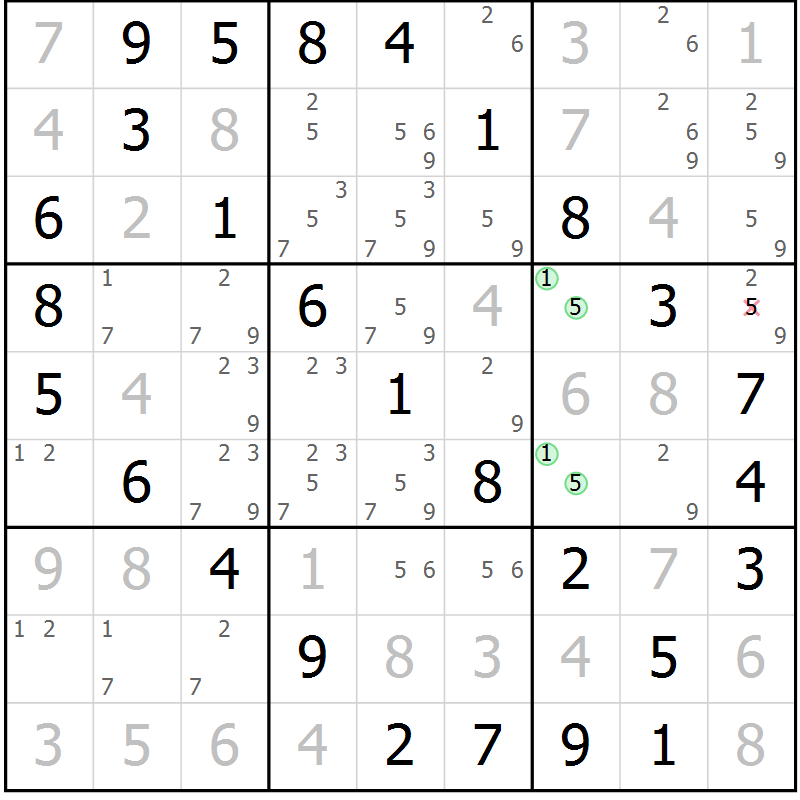 Position des candidats pour la solution de la Gr 27 page 30 du magazine de sudoku Virtuose n° 125
