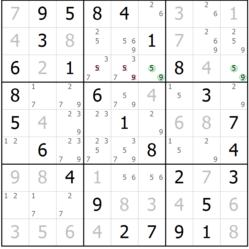 Position des candidats pour la solution de la Gr 27 page 30 du magazine de sudoku Virtuose n° 125