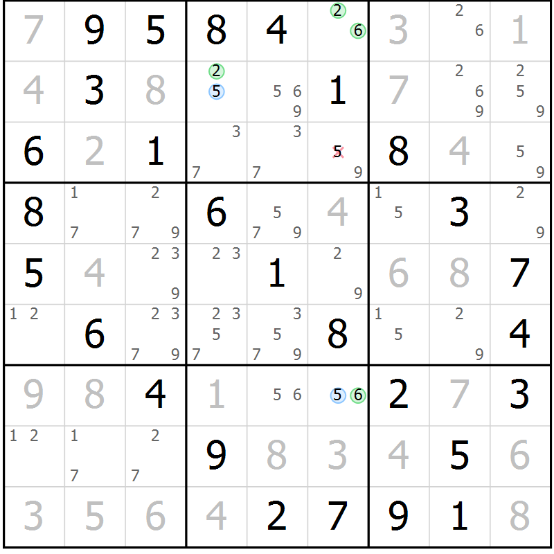 Position des candidats pour la solution de la Gr 27 page 30 du magazine de sudoku Virtuose n° 125