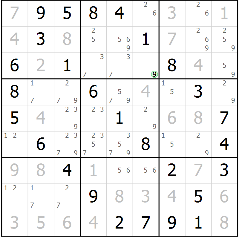 Position des candidats pour la solution de la Gr 27 page 30 du magazine de sudoku Virtuose n° 125