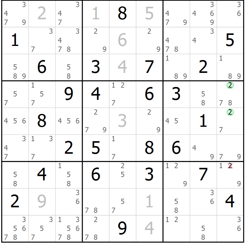 Position des candidats pour la solution de la Gr 28 page 31 du magazine de sudoku Virtuose n° 125