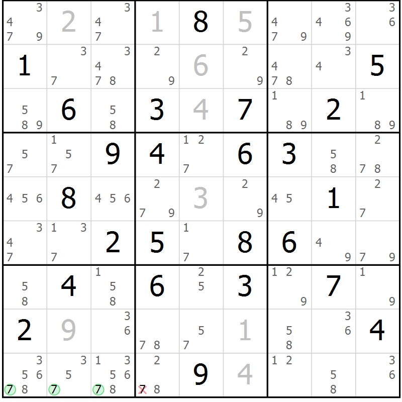 Position des candidats pour la solution de la Gr 28 page 31 du magazine de sudoku Virtuose n° 125