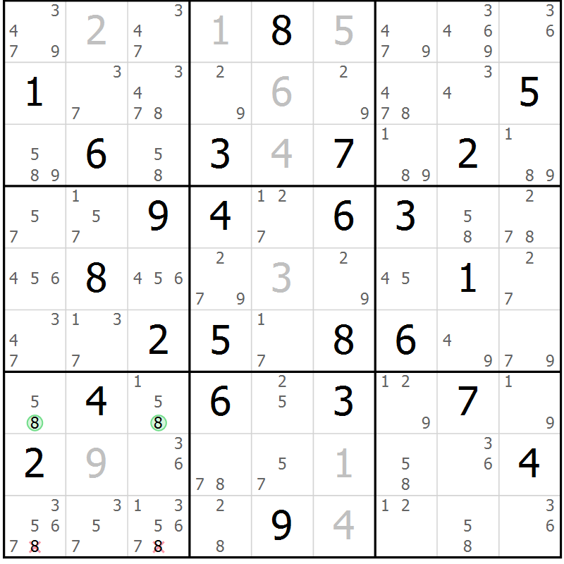 Position des candidats pour la solution de la Gr 28 page 31 du magazine de sudoku Virtuose n° 125
