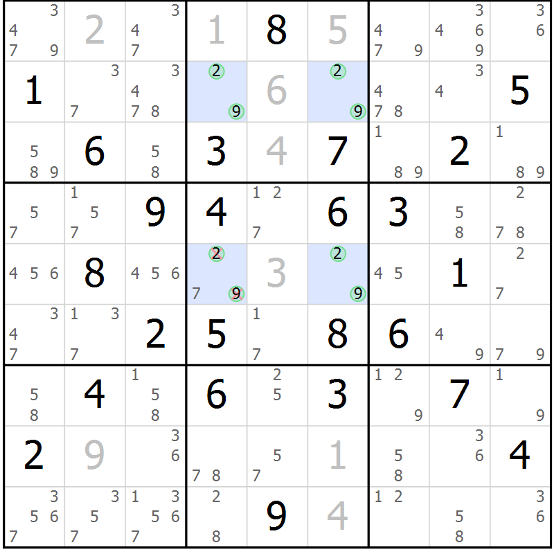 Position des candidats pour la solution de la Gr 28 page 31 du magazine de sudoku Virtuose n° 125