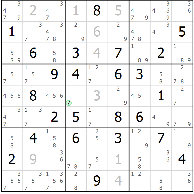 Position des candidats pour la solution de la Gr 28 page 31 du magazine de sudoku Virtuose n° 125