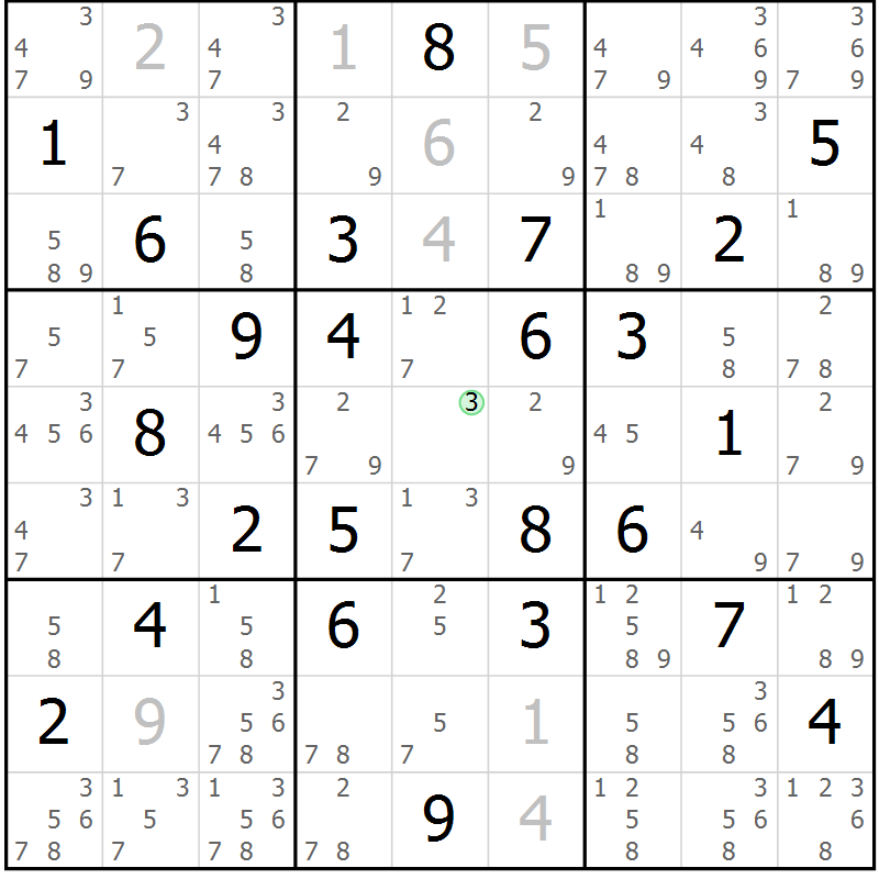 Position des candidats pour la solution de la Gr 28 page 31 du magazine de sudoku Virtuose n° 125