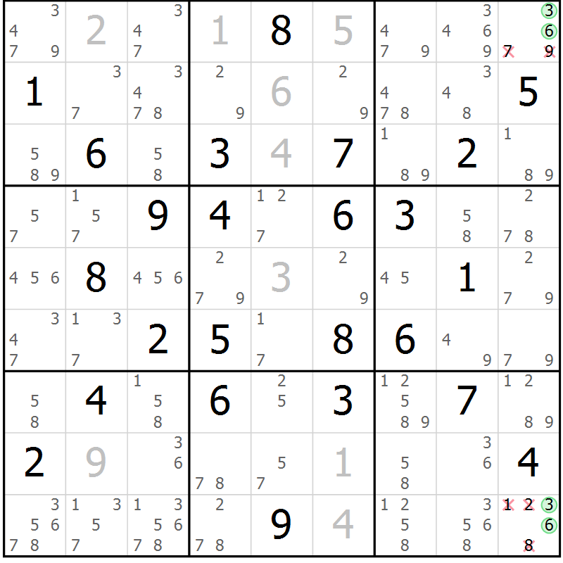 Position des candidats pour la solution de la Gr 28 page 31 du magazine de sudoku Virtuose n° 125