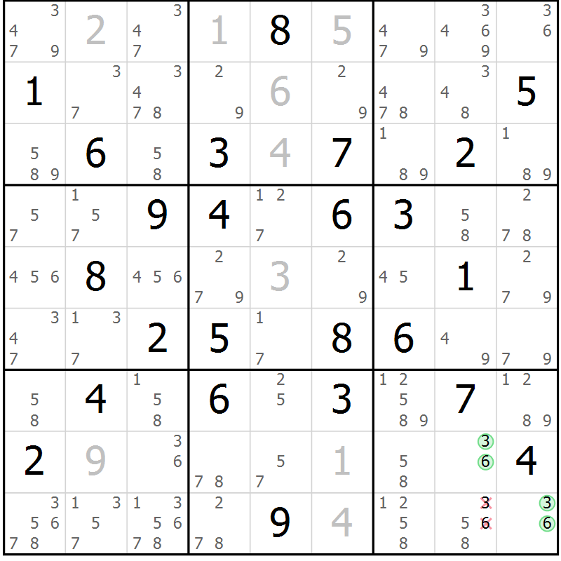 Position des candidats pour la solution de la Gr 28 page 31 du magazine de sudoku Virtuose n° 125