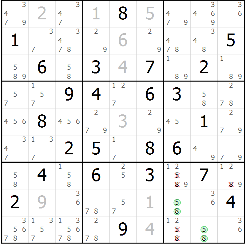 Position des candidats pour la solution de la Gr 28 page 31 du magazine de sudoku Virtuose n° 125