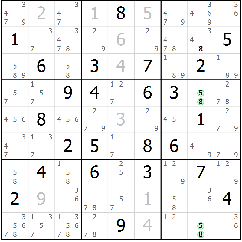 Position des candidats pour la solution de la Gr 28 page 31 du magazine de sudoku Virtuose n° 125