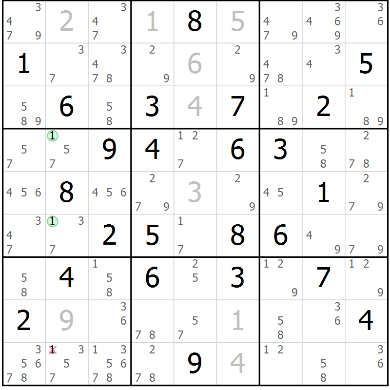 Position des candidats pour la solution de la Gr 28 page 31 du magazine de sudoku Virtuose n° 125