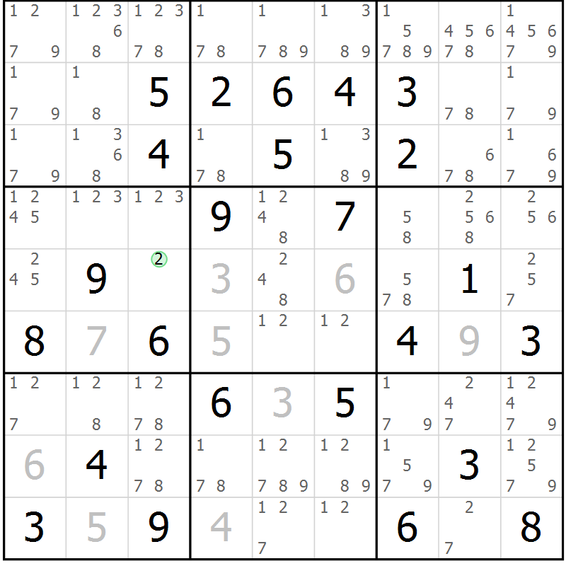 Position des candidats pour la solution de la Gr 29 page 32 du magazine de sudoku Virtuose n° 125